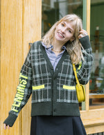 Feminist Killjoy Lambswool Cardigan in Seaweed & Neon Yellow by Black & Beech