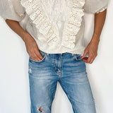 Millie Frill Collar Top in Silver Stripe