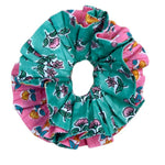 Molly Floral Cotton Scrunchie in Emerald Green & Peony Pink by 46 Stitch