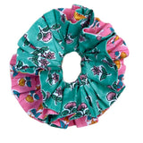 Molly Floral Cotton Scrunchie in Emerald Green & Peony Pink by 46 Stitch