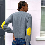 Smile Patch Cashmere Blend Cardigan in Grey