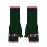 Feminist Fingerless Mittens in Forest Green & French Rose