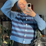 Chunky Stripe Cashmere Blend Cardigan in Blue