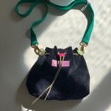 Rhea Gathered Suede Bag in Navy by Antigone