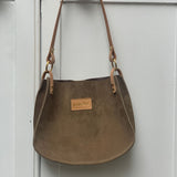 Helena Shoulder Bag in Taupe Suede