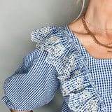 Peggy Broderie Cotton Short in Blue Gingham