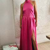 Dilara Fuscia Pink Halter Neck Maxi Dress