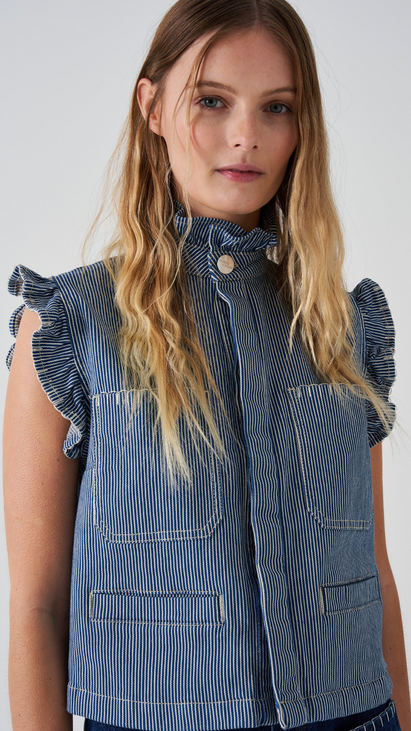 Pablo Waistcoat In Striped Denim by Seventy + Mochi