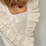 Millie Frill Collar Top in Silver Stripe