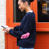 Smile Patch Cashmere Blend Sweater in Navy