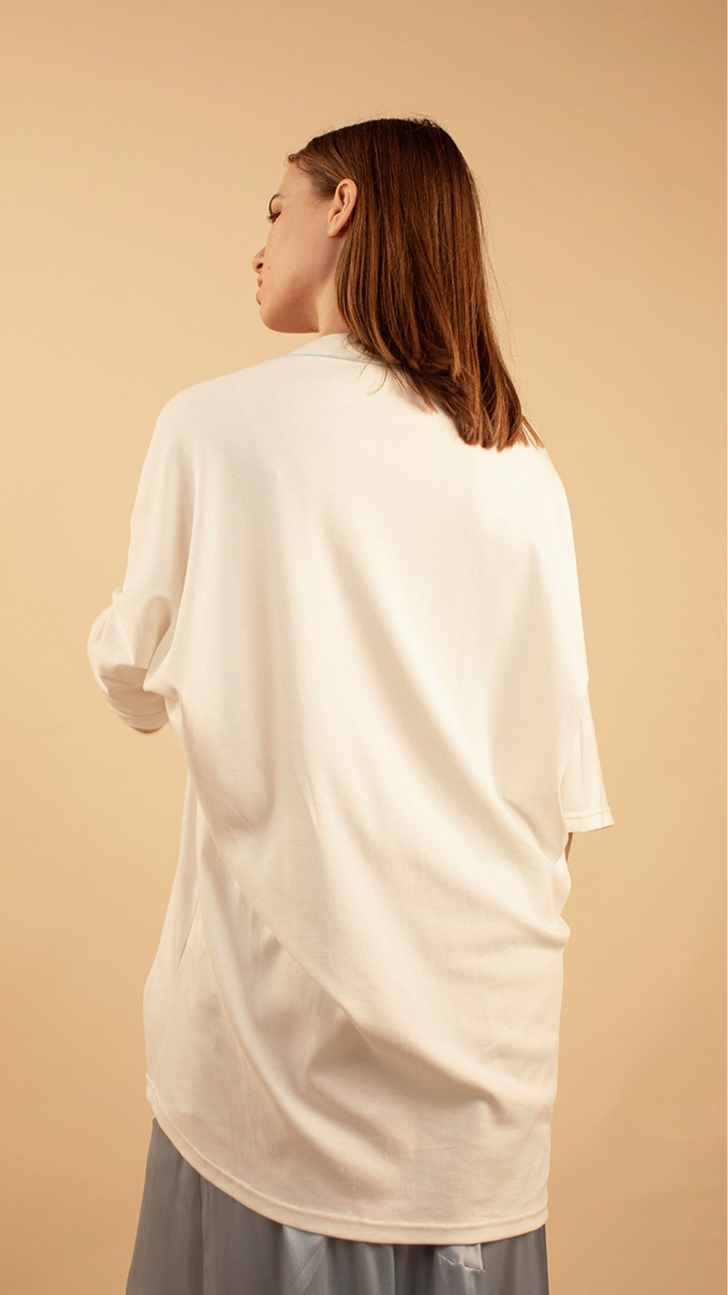 Aiko Organic Cotton T-Shirt with Blue Trim by Lora Gene