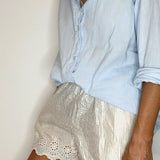 Millie Scalloped Cotton Short in Silver Stripe