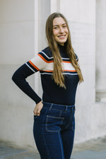 Cashmere Mix High Neck Jumper in Navy/Cream/Orange Stripe by Mirla Beane