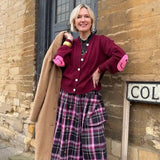 Ruth Check Midi Skirt in Berry & Black