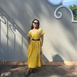 Mexican Embroidered Kaftan Dress in Lemon Yellow