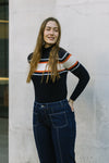 Cashmere Mix High Neck Jumper in Navy/Cream/Orange Stripe by Mirla Beane