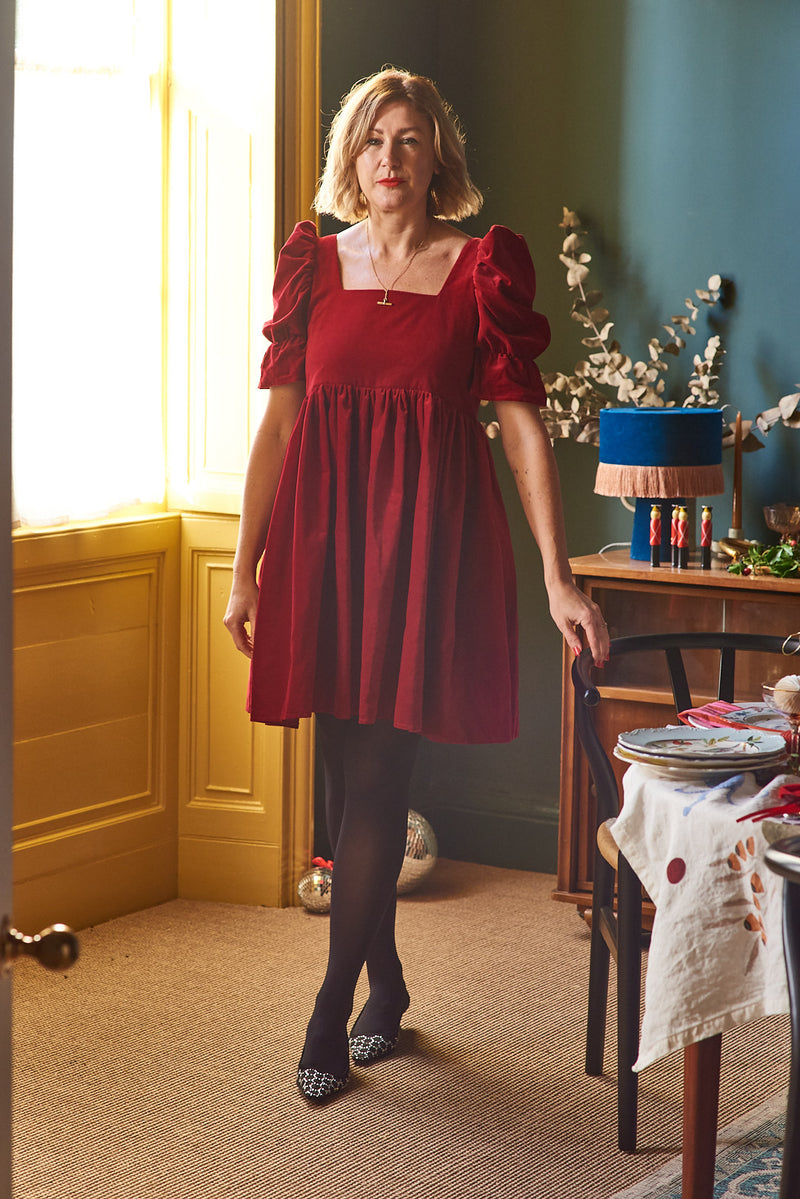 Juliette Red Velvet Dress by Mary Benson