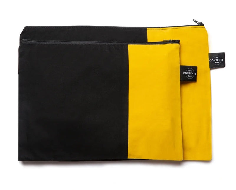 Jet Black And Yellow Contents Pouch A4 by The Contents Bag