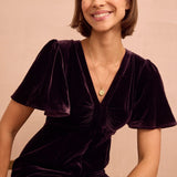 Anais Velvet V-Neck Jumpsuit in Aubergine