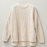 Freyja British Wool Cable Sweater in Ecru