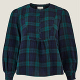 Nell Organic Cotton Checked Blouse in Navy/Green
