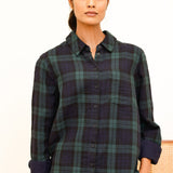 Mel Organic Cotton Checked Shirt in Navy/Green