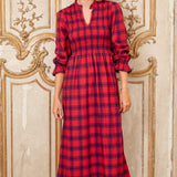 Laura Brushed Cotton Checked Dress in Red Check