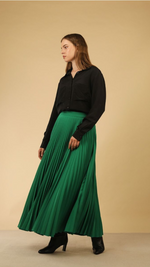 The Green Anais Pleated Maxi Skirt by Lora Gene