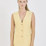 Longline Waistcoat in Butter Yellow Linen
