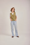 Tailored Waistcoat in Khaki Linen by Anna James