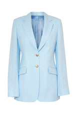 Single-Breasted Blazer in Sky Blue Linen by Anna James