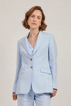 Single-Breasted Blazer in Sky Blue Linen by Anna James