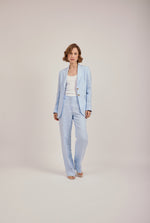 Single-Breasted Blazer in Sky Blue Linen by Anna James