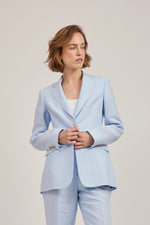 Single-Breasted Blazer in Sky Blue Linen by Anna James