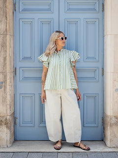Love, Anna & Attique Striped Shirt in Pistachio by Attique