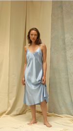 Audrey Bias Cut Midi Silk Slip Dress in Opal