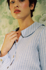 Claudine Linen Blouse in Baby Blue Stripe by Ma + Lin