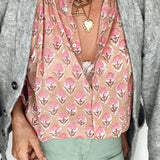 Penny Tie Neck Cotton Shirt in Pink Floral