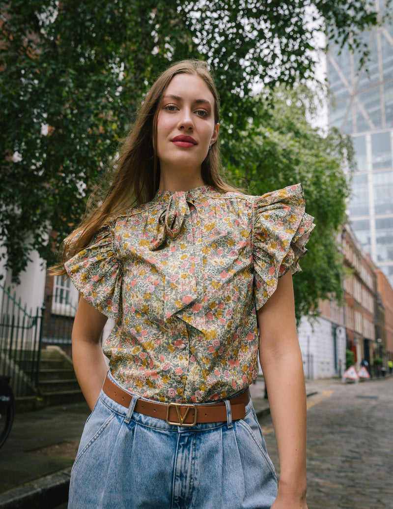 Mia Frill Blouse in Meadow Print by House of Disgrace