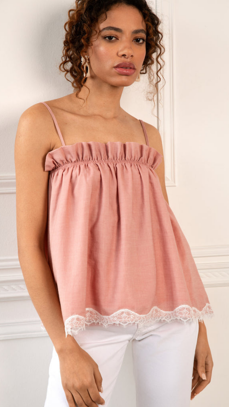 Isla Gathered Top With Lace Trim by Spirit & Grace