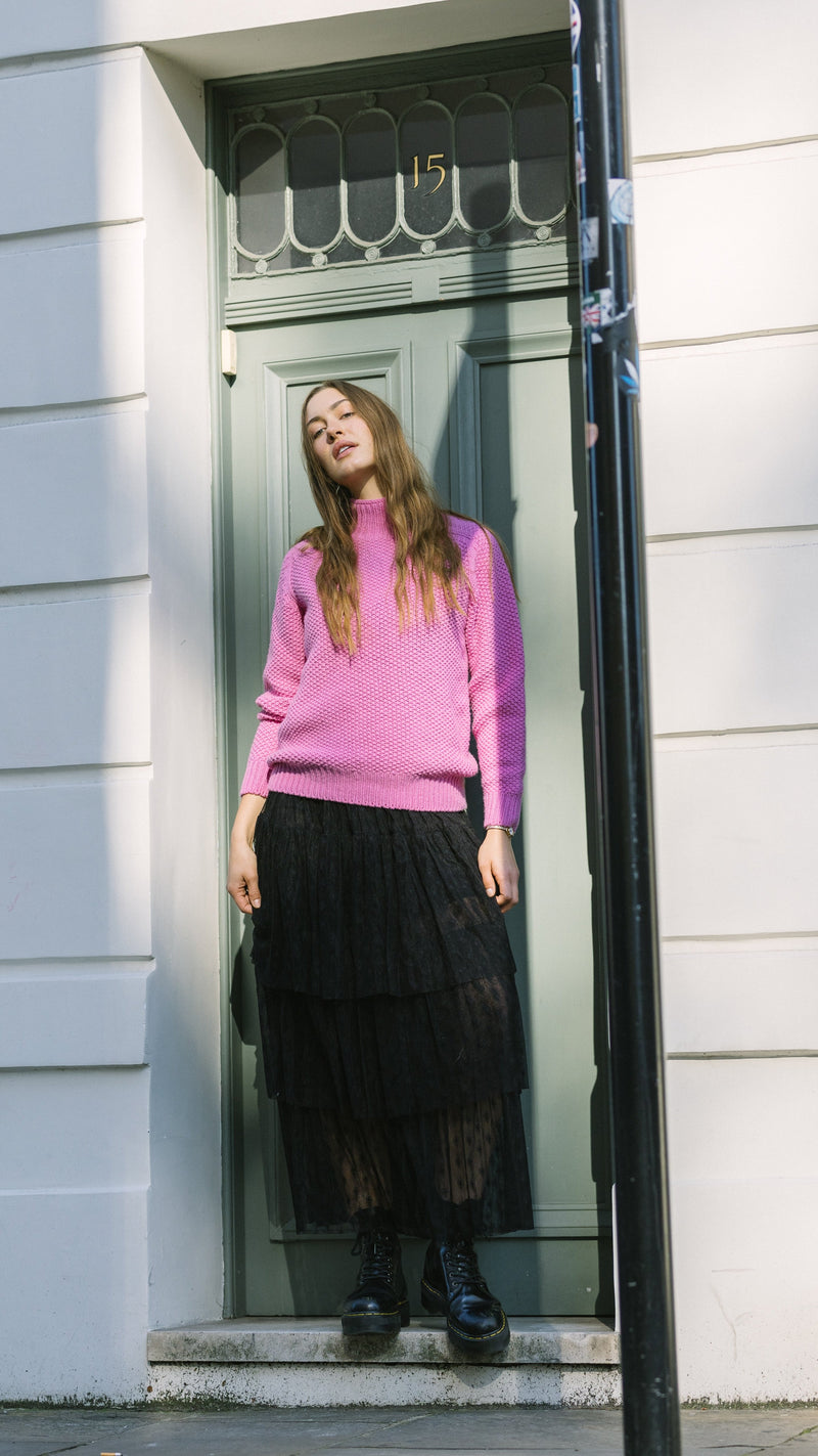 Moss Stitch Chunky Sweater in Pink by Quinton + Chadwick