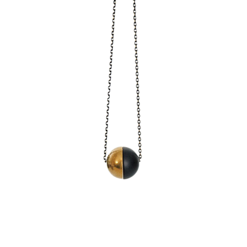 Brass & Black Ball Necklace by Brass And Bold