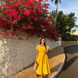 Mexican Embroidered Kaftan Dress in Lemon Yellow