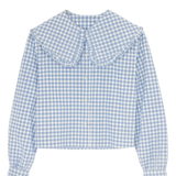 Blue Check Shirt with Big Frill Collar