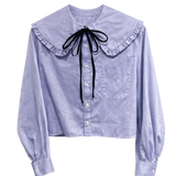 Blue Shirt with Big Collar & Velvet Neck Tie