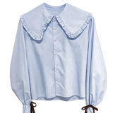 Blue Shirt with Big Collar and Velvet Ties