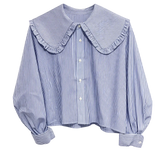 Blue Stripe Shirt with Big Collar