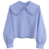 Blue Stripe Shirt with Big Collar