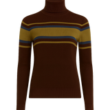 Cashmere Mix High Neck Jumper in Brown & Khaki Stripe