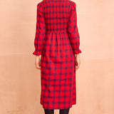 Laura Brushed Cotton Checked Dress in Red Check